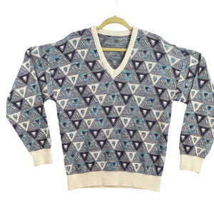 VTG 90s Tennis Knit Sweater XL Multicolor Geometric 3D V Neck Preppy Grandpa Dad